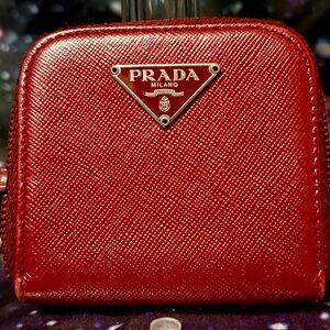 Prada Red Saffiano Leather Zip‑Around Coin Purse